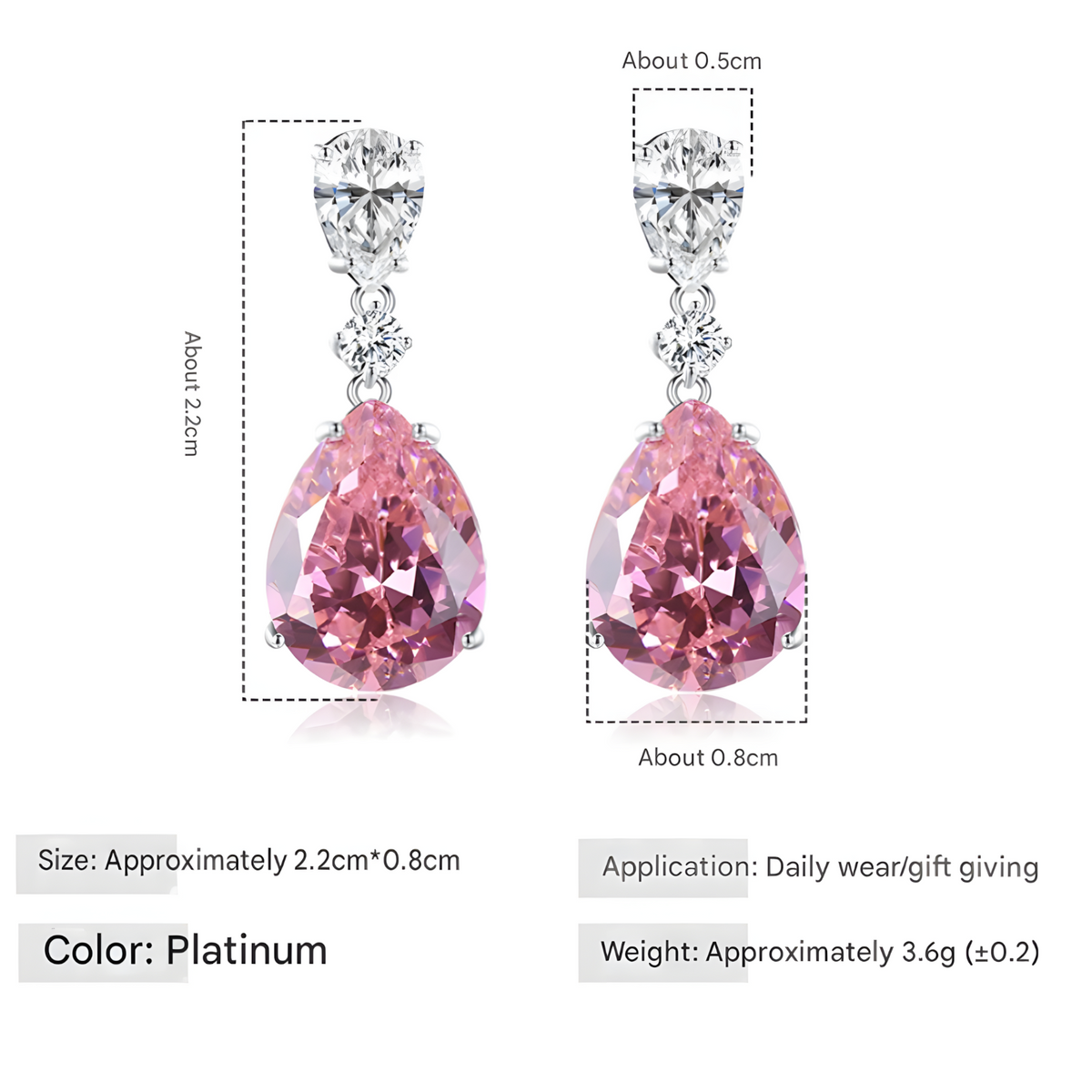 Unified Jewellery Premium Pink Pear Crystal Drop Earrings 2.2cm 1841