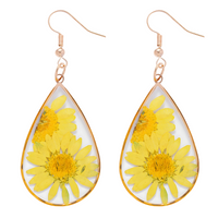Handmade Yellow Daisy Flower Resin Drop Earrings - Pressed Floral Jewelry B38