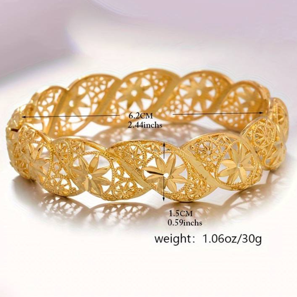 Dubai Luxury Bridal Cuff Bangle 24K Gold Plated Handcrafted Wedding Bracelet 115