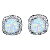 Silver Color Round Wedding Jewelry Stud Earrings with White Fire Opal Stone 601