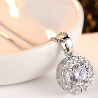 925 Sterling Silver Halo Pendant Necklace for Women with White, Green, Blue 145