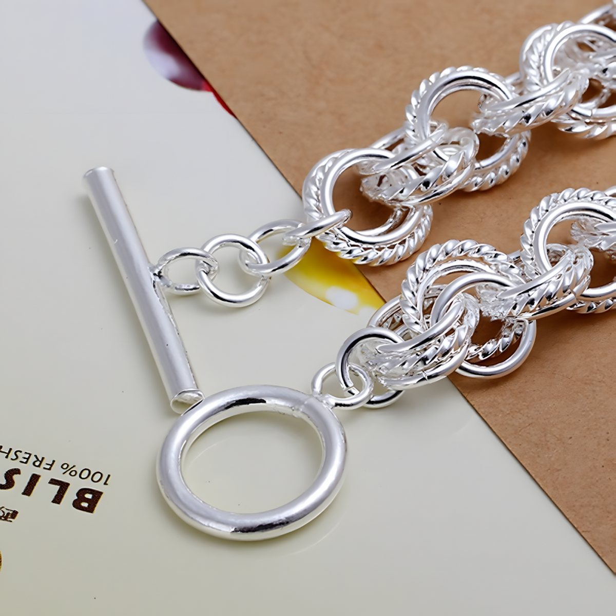 Silver Rolo Chain Bracelet for Women – Fashion Chunky Textured Circle Link 667