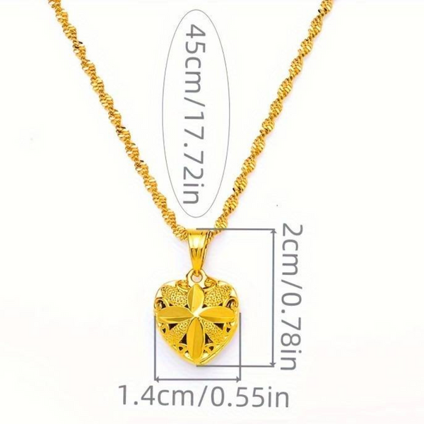 24K Gold Plated Brass Heart Pendant Necklace for Women, Vintage Style, Peach 126