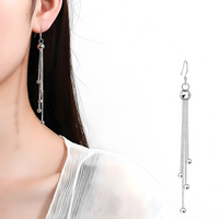 925 Sterling Silver Multi-Layered Long Chain Drop Earrings with Ball Beads 327
