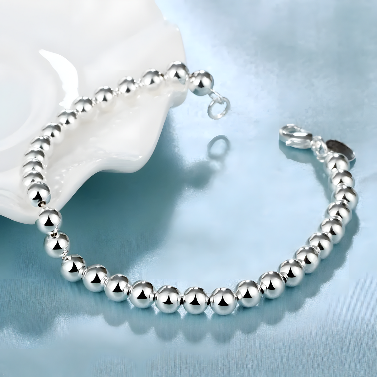 925 Sterling Silver Bracelet Exquisite 6MM Beads Women Fashion 18 - 20CM - 1769