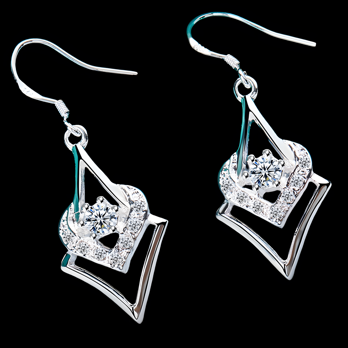 Silver Plated Geometric Heart Drop Earrings-Copper Alloy 925 Silver Plating 1207