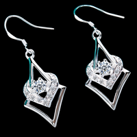 Silver Plated Geometric Heart Drop Earrings-Copper Alloy 925 Silver Plating 1207