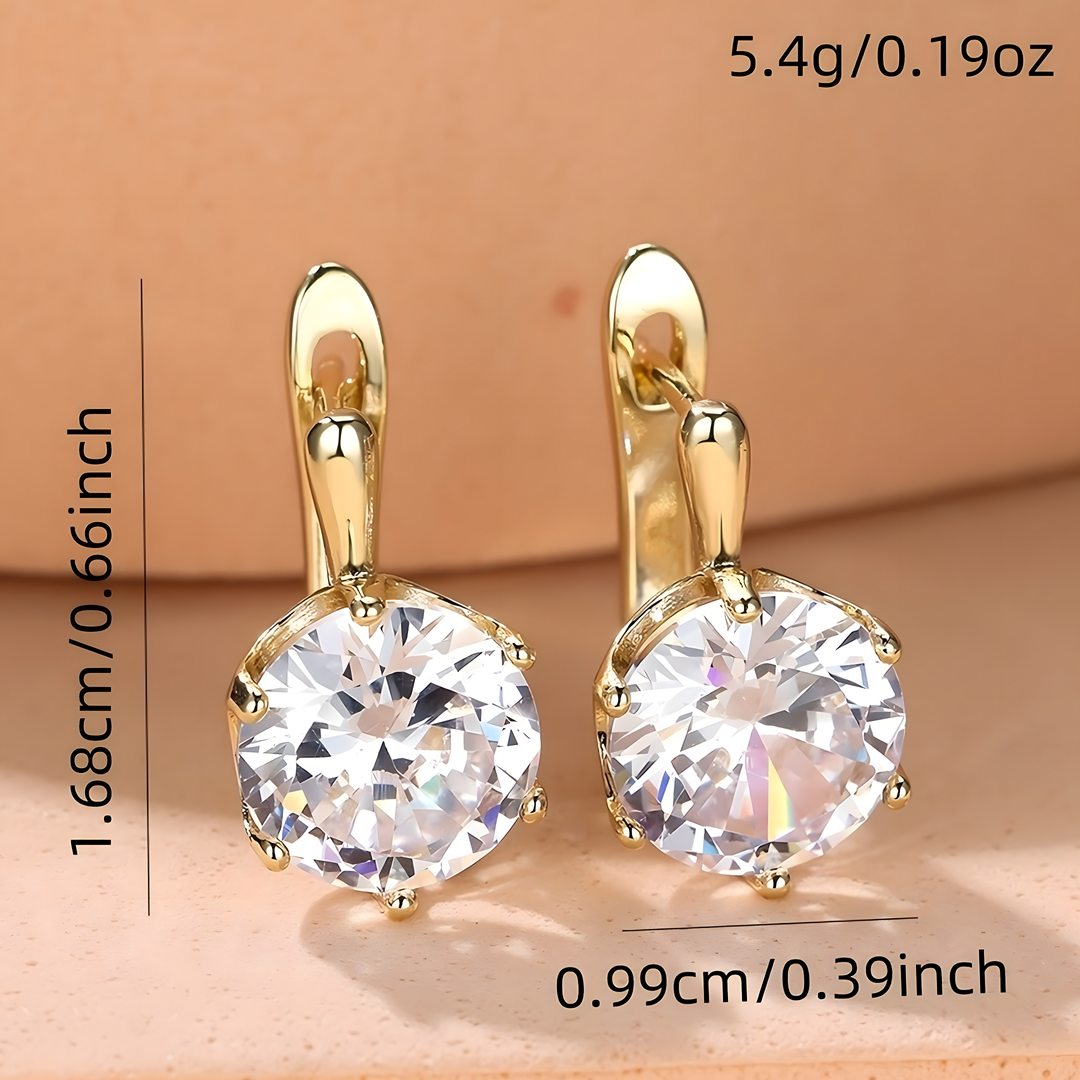 Women's Sparkling Gold Color Drop Earrings White Synthetic Zircon Round 647