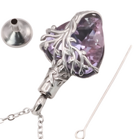 Heart Tree of Life Urn Necklace Crystal Funnel Filler 316L Stainless Steel B216