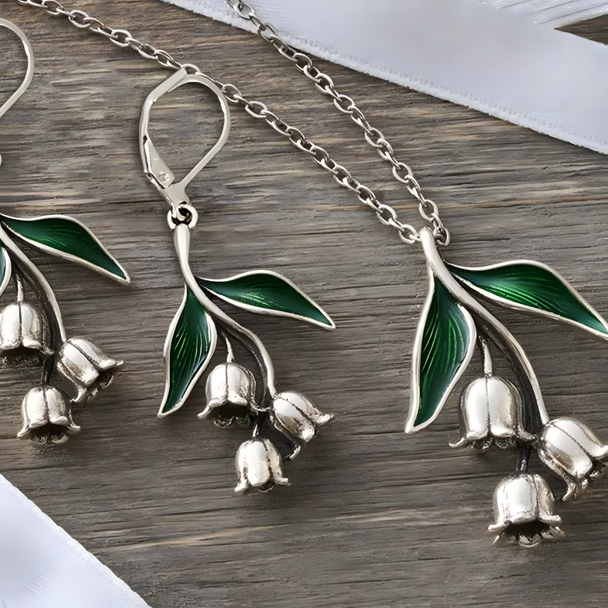 Lily Of The Valley Jewellery Set Women, Green Leaf Flower Pendant Necklace 1710
