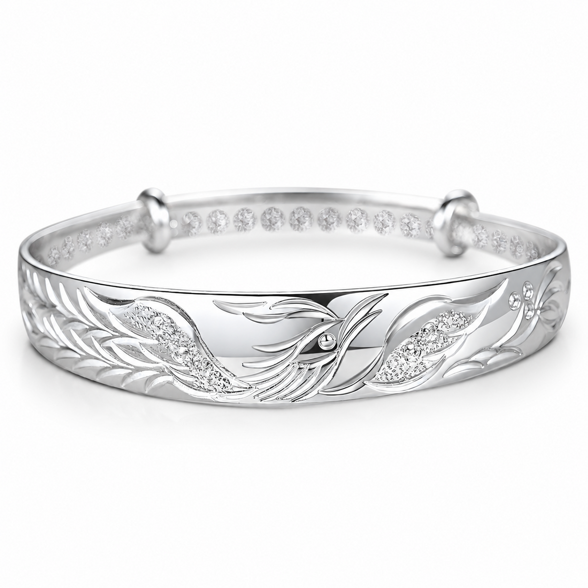 Unified Jewellery Phoenix Bangle Adjustable Open Cuff Silver Tone Statement 1897