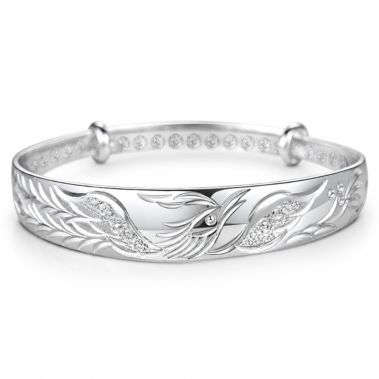 Unified Jewellery Phoenix Bangle Adjustable Open Cuff Silver Tone Statement 1897