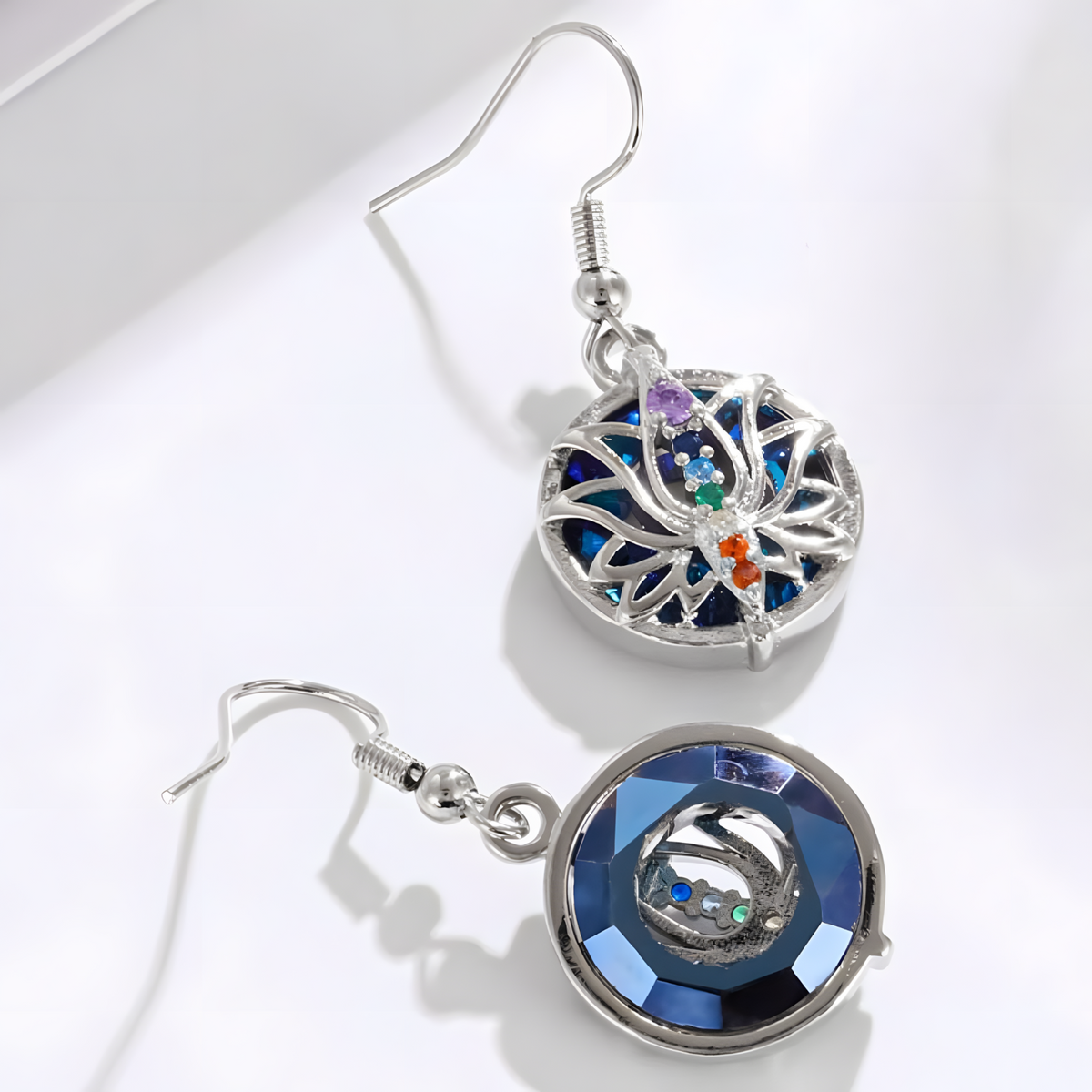 Lotus Chakra Earrings Women –Copper Alloy with Silver Plating Round Crystal 1137