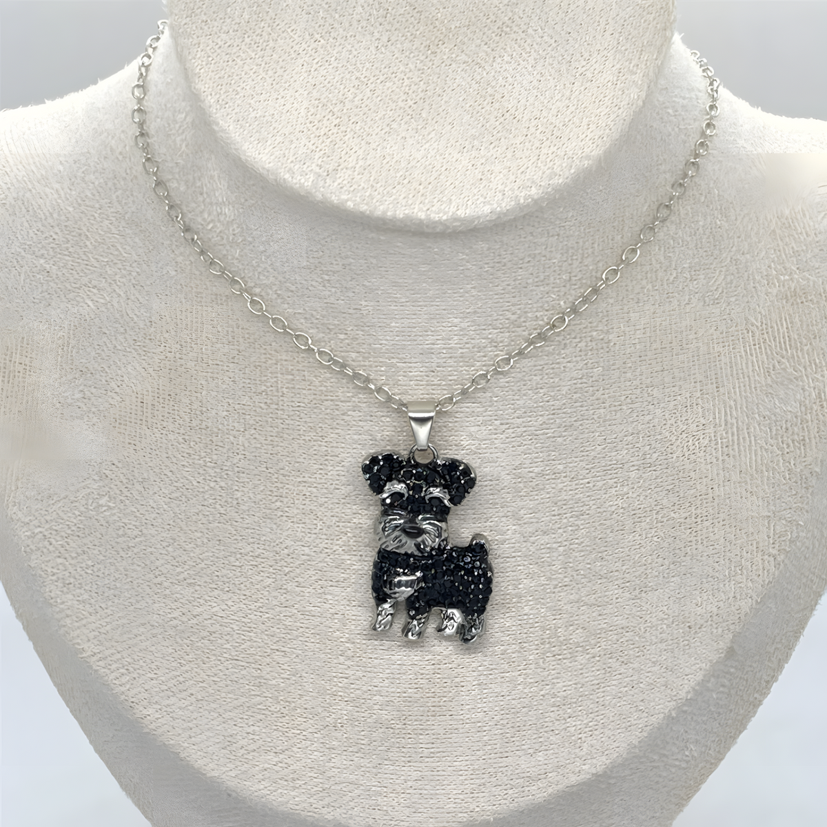Schnauzer Dog Pendant Necklace For Women Black Crystal Animal Charm 2.5cm  B231
