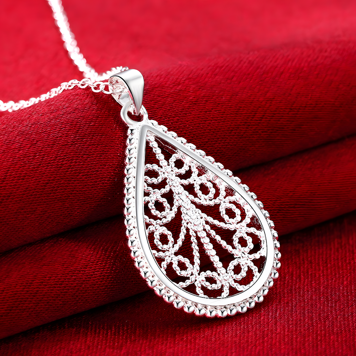 Water Drop Pendant Necklace and Earring Set-Copper Alloy 925 Silver Plating 1202