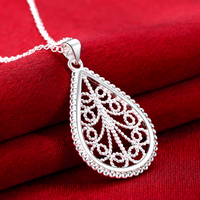 Water Drop Pendant Necklace and Earring Set-Copper Alloy 925 Silver Plating 1202