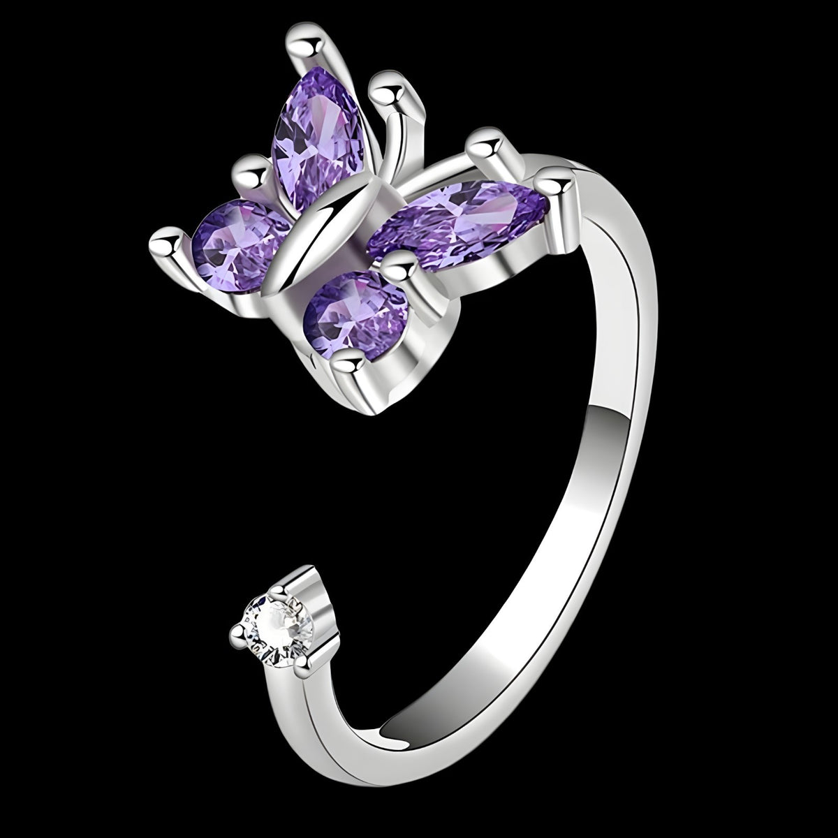 Adjustable Butterfly Spinner Ring 925 Sterling Silver Style, Rotating Purple 371