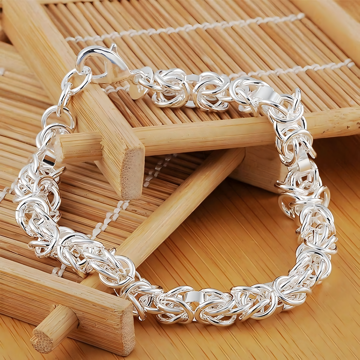 Fancy Link Bracelet For Women - Polished Woven Chain Bracelet With Lobster 1740