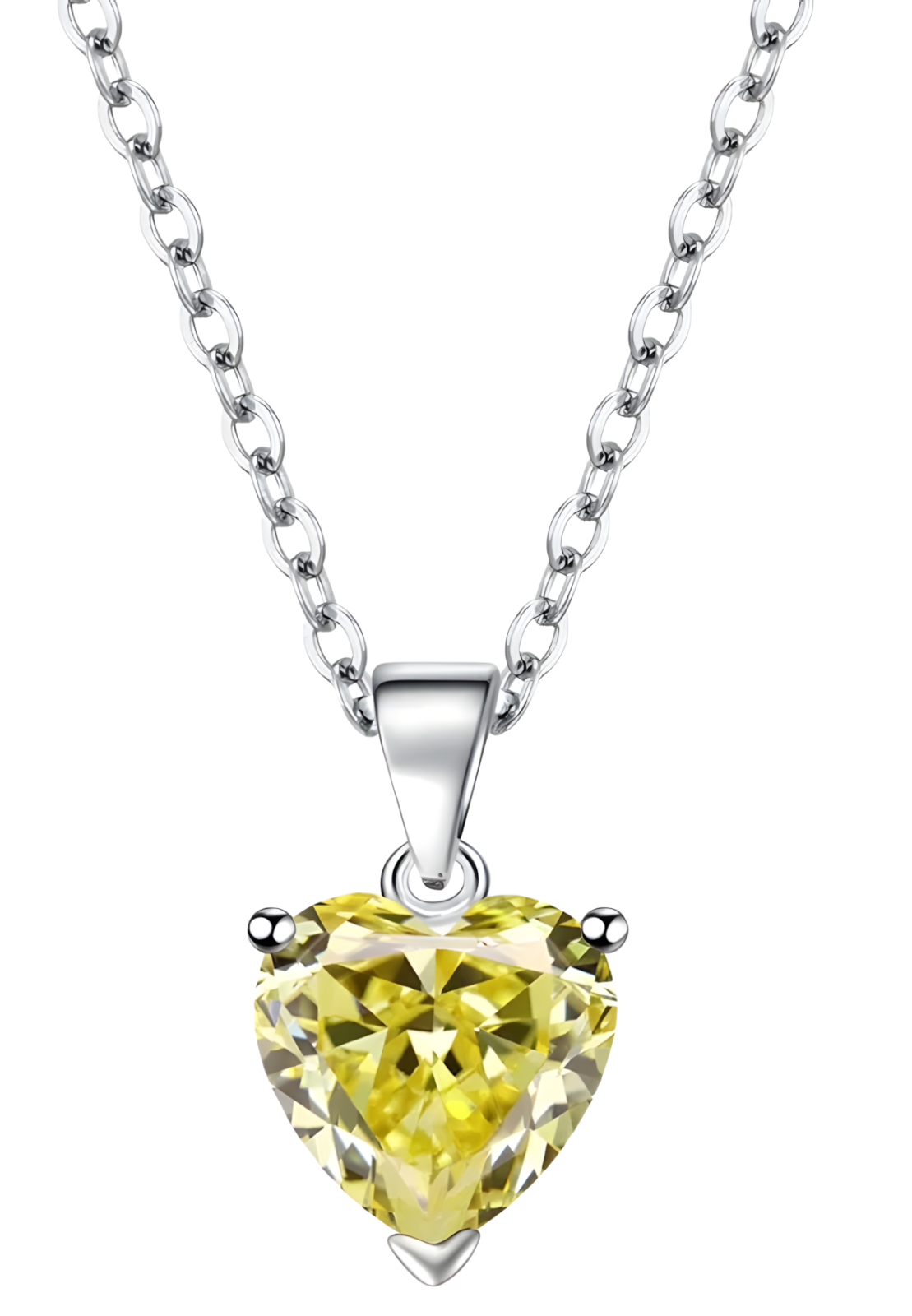 925 Sterling Silver Yellow Heart Crystal Necklace Earrings Ring Set B32