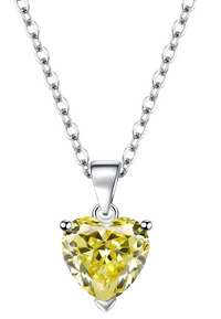 925 Sterling Silver Yellow Heart Crystal Necklace Earrings Ring Set B32