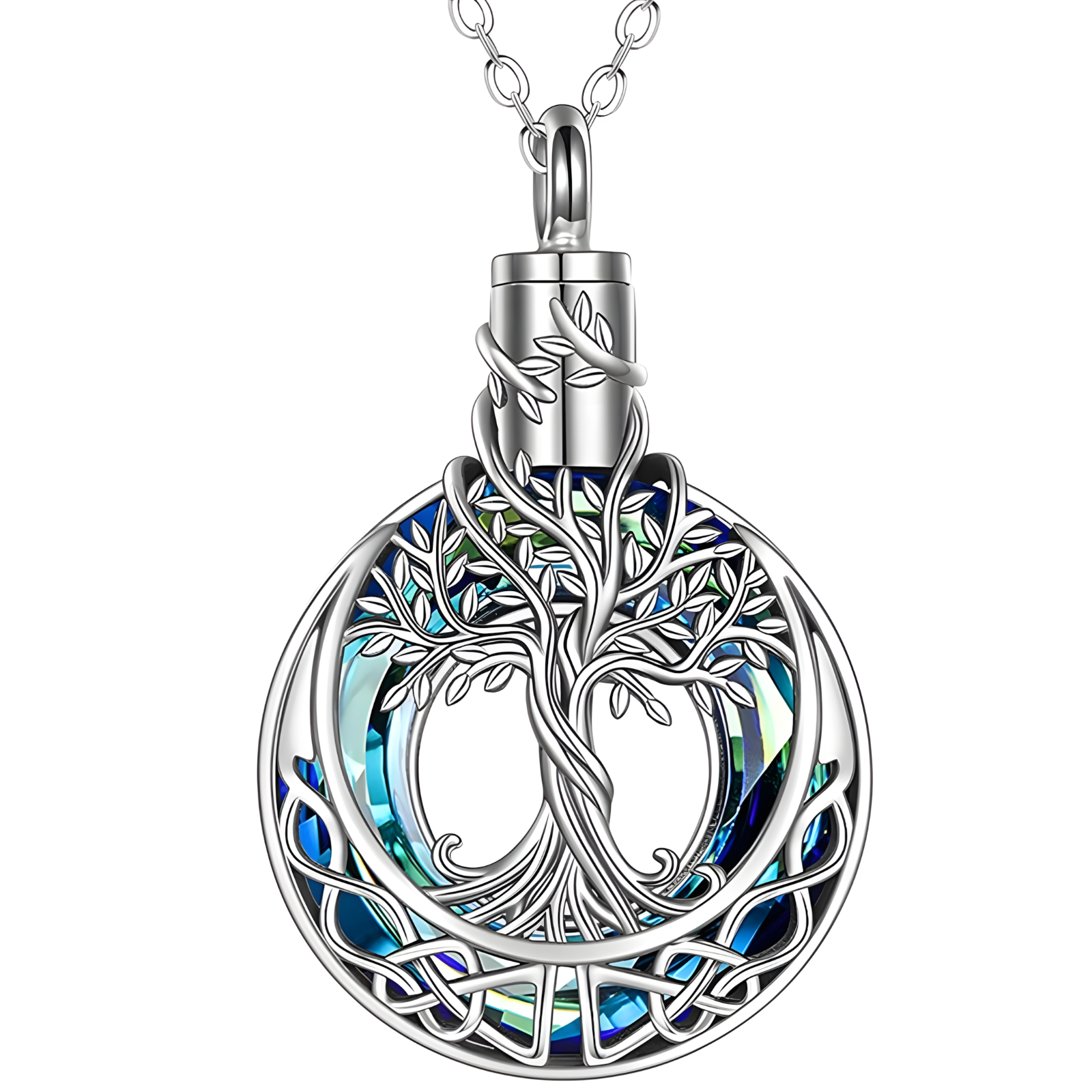 Women’s Tree of Life Urn Necklace – Silver-Plated Keepsake Pendant for Ashes B99