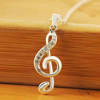 Silver Plated Alloy Musical Note Pendant Necklace Women Crystal-Accented 1415