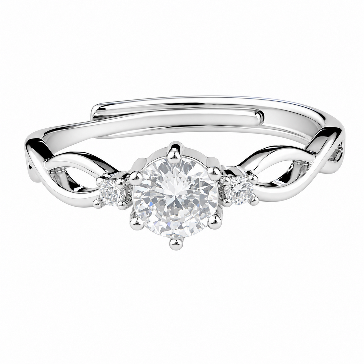 Women's Round Brilliant Zircon Ring Adjustable Elegant Solitaire Engagement 1613