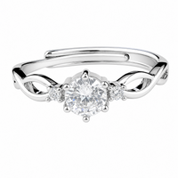 Women's Round Brilliant Zircon Ring Adjustable Elegant Solitaire Engagement 1613