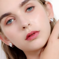 Unified Jewellery Black Spinel Flower Hoop Earrings - Trendy Silver Tone B73