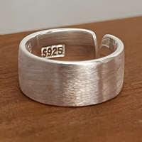 S925 Stamped Silver Tone Wide Band Ring Brushed Satin Finish Adjustable 1488