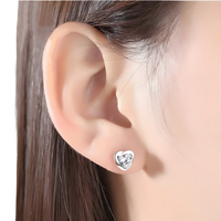 Sterling Silver Heart Stud Earrings Sparkling Cubic Zirconia Elegant Shape 484