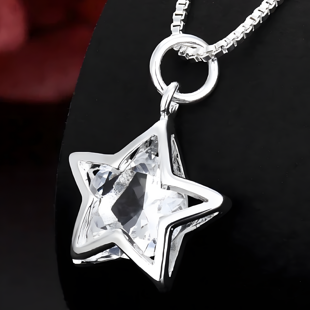 Star Crystal Pendant Necklace, 45cm Link Chain, Silver Colour Y2K Party 1794