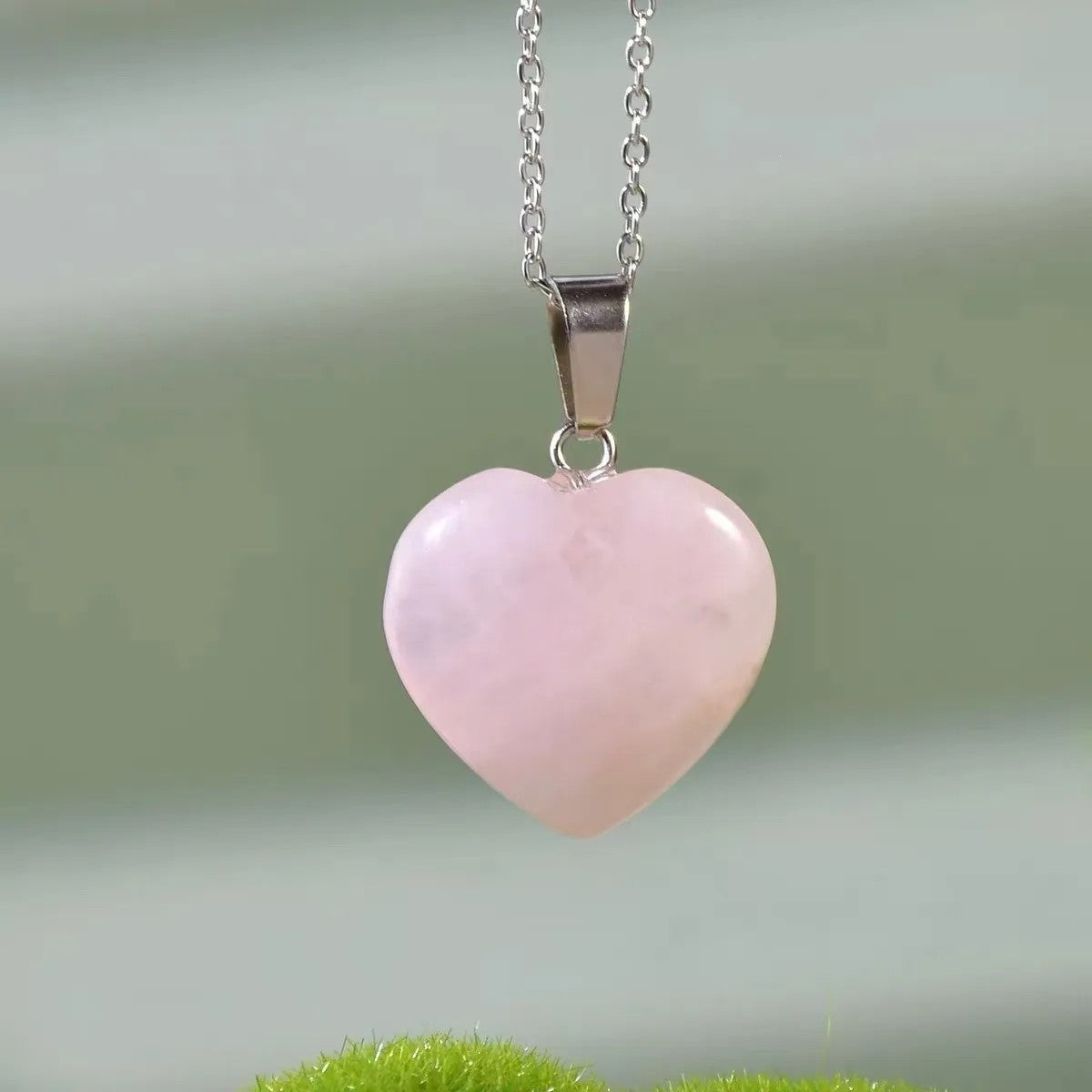 Natural Rose Quartz Necklace Set 3 Piece Healing Crystal Pendant Set Silver 1469