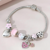 Obega Love Heart Flower Glass Pendant Charm Bracelet Classic Pink White B186