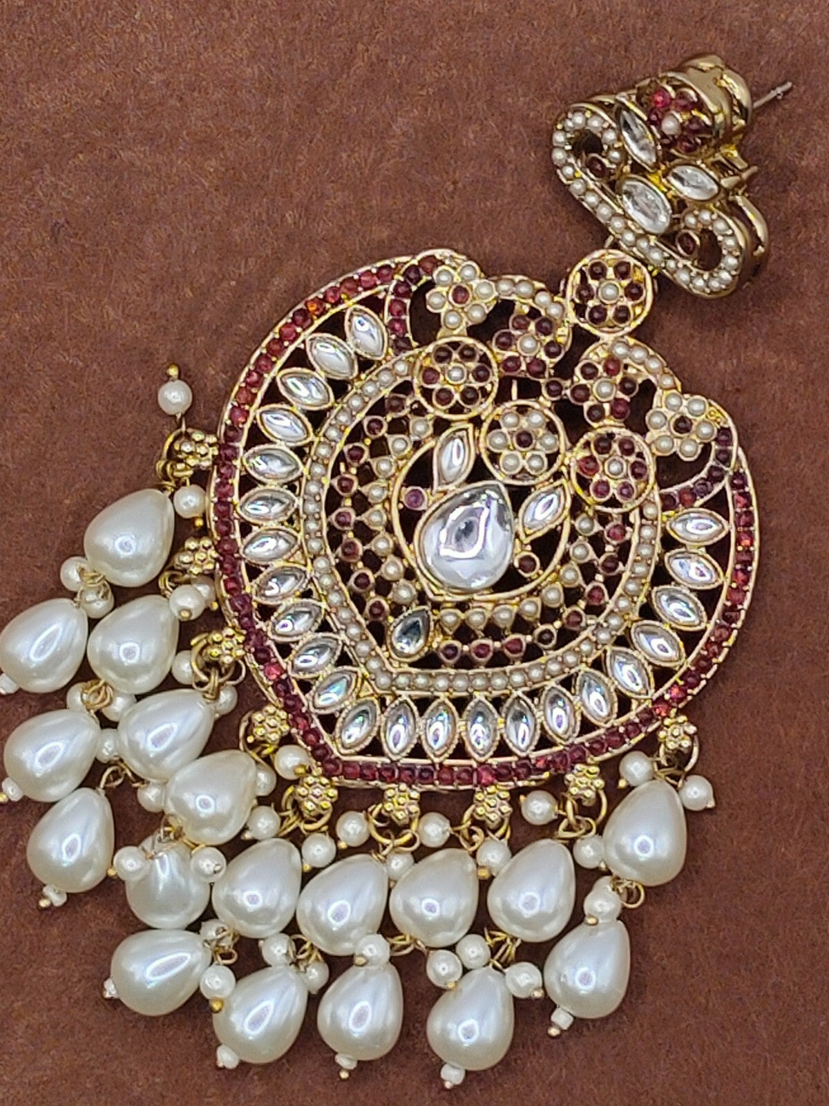 Elegant Bollywood Inspired Gold Kundan Earrings - Traditional Indian Jewelry 218