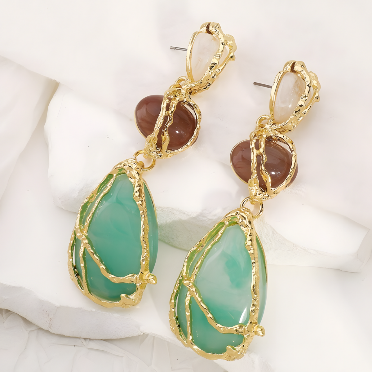 Waterdrop Dangle Earrings For Women Gold Plated Alloy Teardrop Resin Drop 1453
