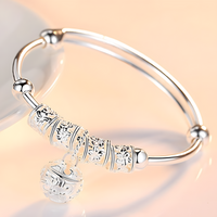 Sterling Silver Filigree Bell Bangle Women 925 Adjustable Open Cuff Bracelet 870