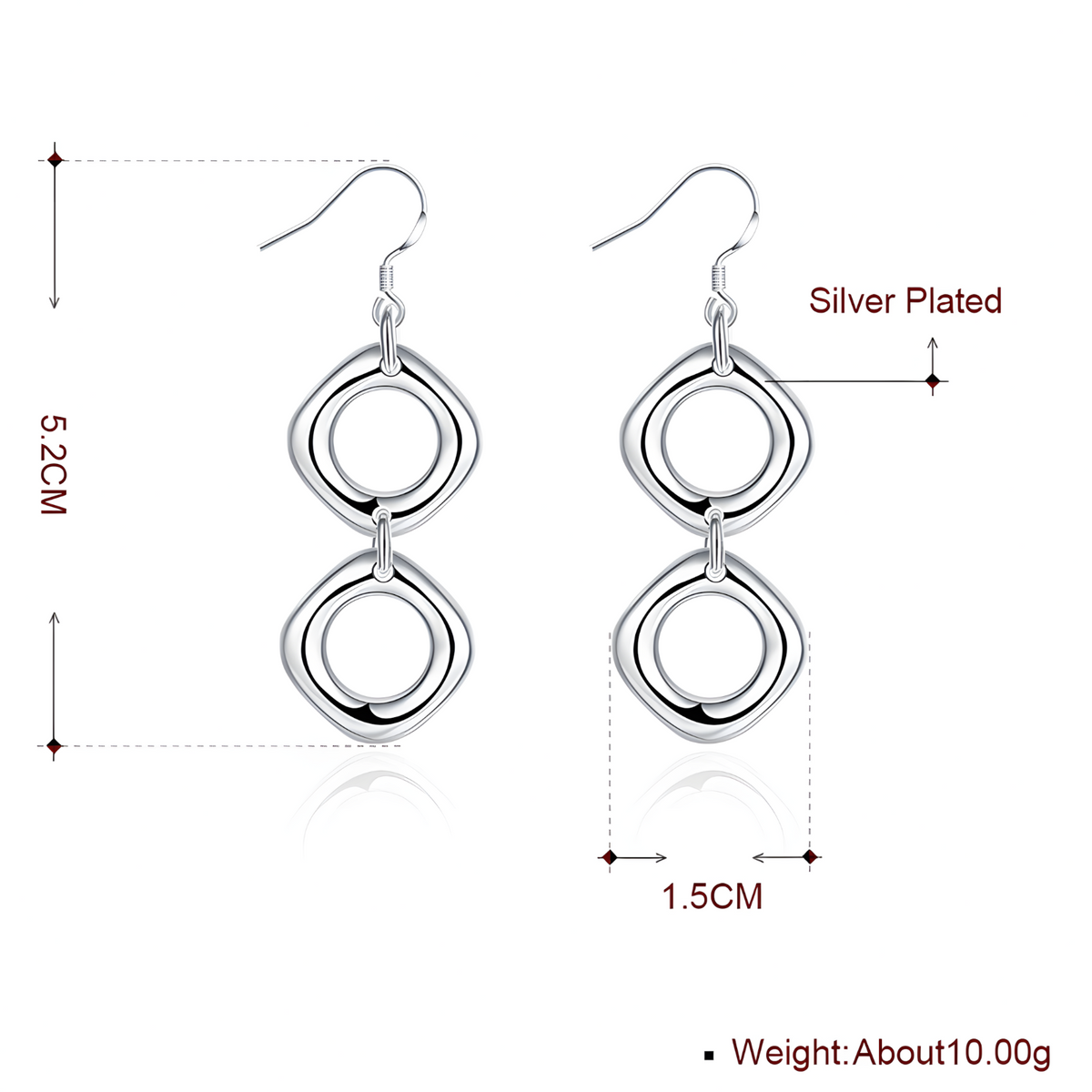 Silver Plated Geometric Necklace, Earrings Set Copper Alloy Silver Plating 1209
