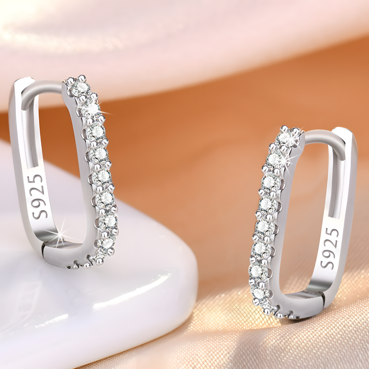 925 Silver-Plated Crystal Hoop Earrings for Women Elegant Round Huggie Hoops 932