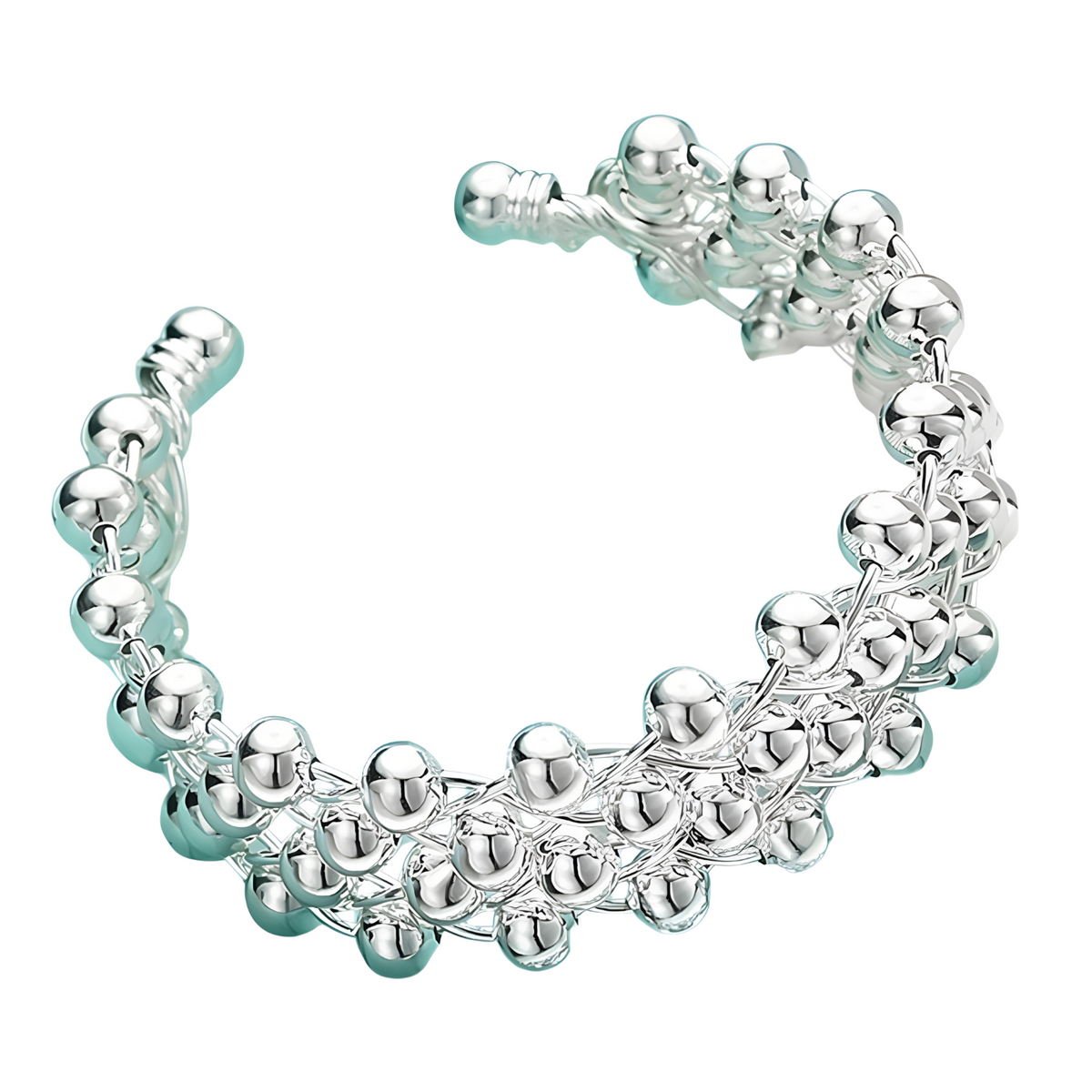 925 Sterling Silver Full Smooth Beads Bangle Bracelet For Woman Man Wedding 1777