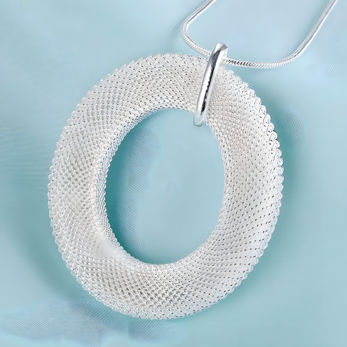 Unified Jewellery Large Circle Mesh Pendant Necklace Women Statement Silver 1823