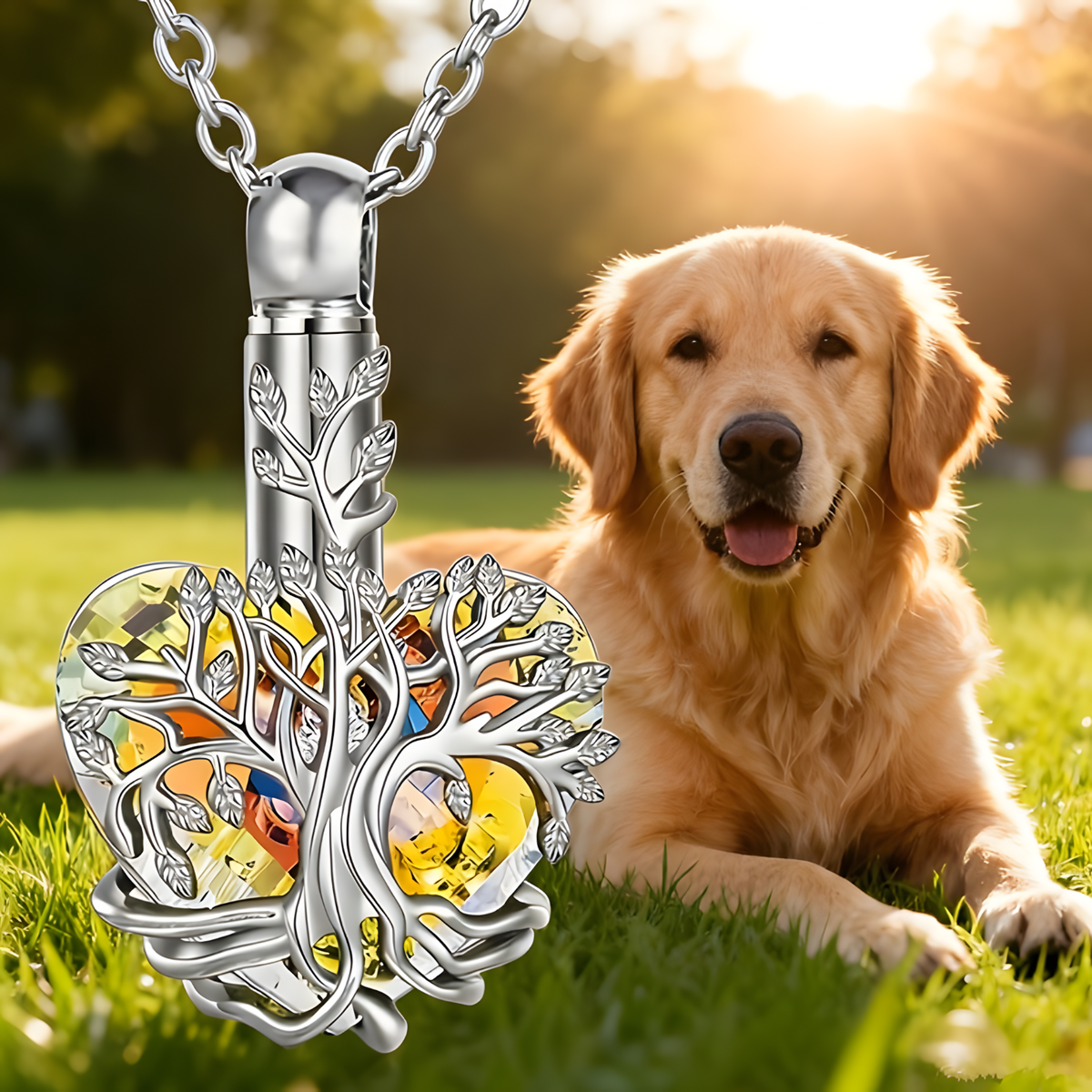 Love Life Tree Cremation Pet Necklace-Memorial Urn Pendant for Ashe Crystal B259