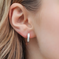 Brass & Cubic Zirconia Huggie Hoop Earrings Channel-Set Princess-Cut Stones 857
