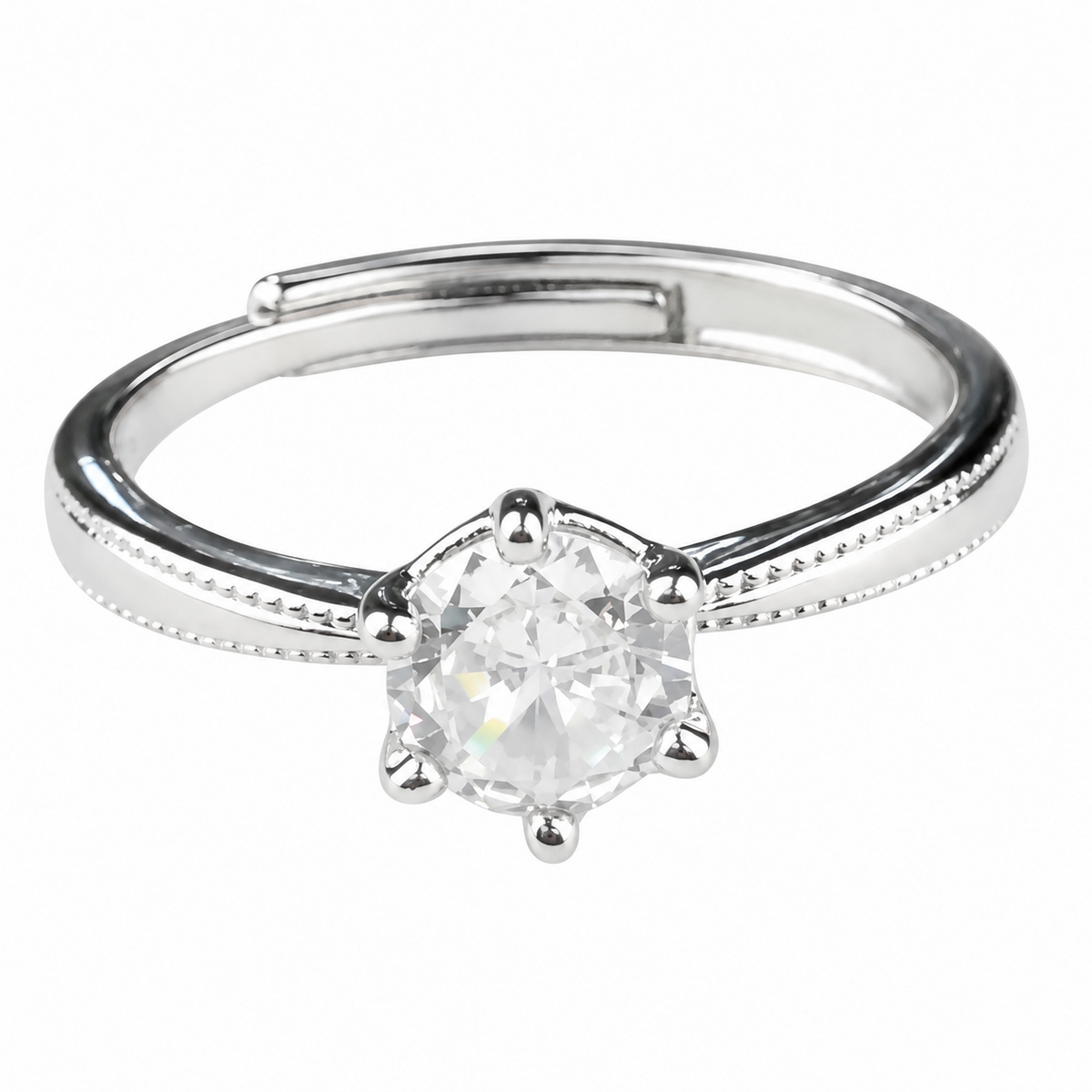 Women Zircon Engagement Ring Round Brilliant Solitaire Adjustable Wedding 1664