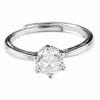 Women Zircon Engagement Ring Round Brilliant Solitaire Adjustable Wedding 1664