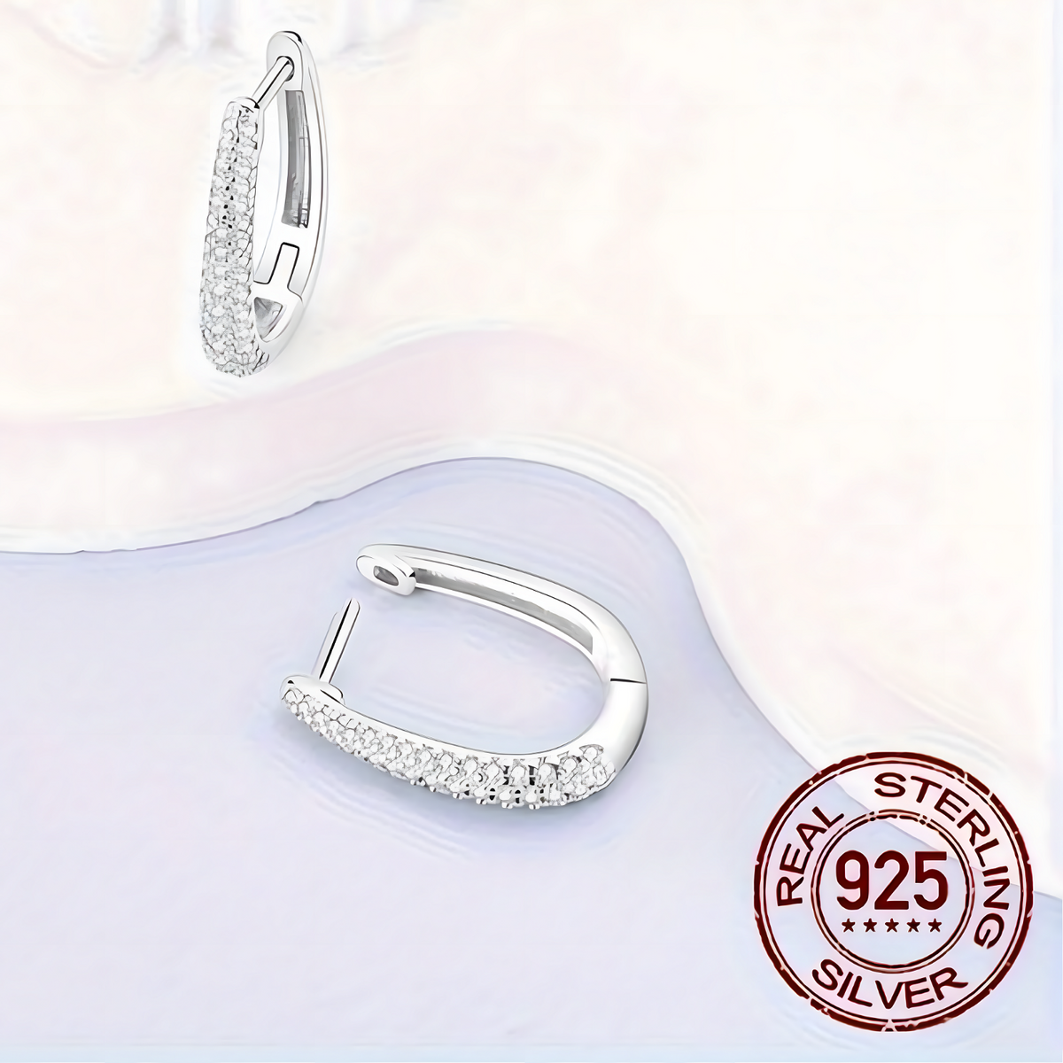 Wide Liquefied Metal Look U-Shaped Pave Huggie Hoop Earring Dazzling Diamond 621