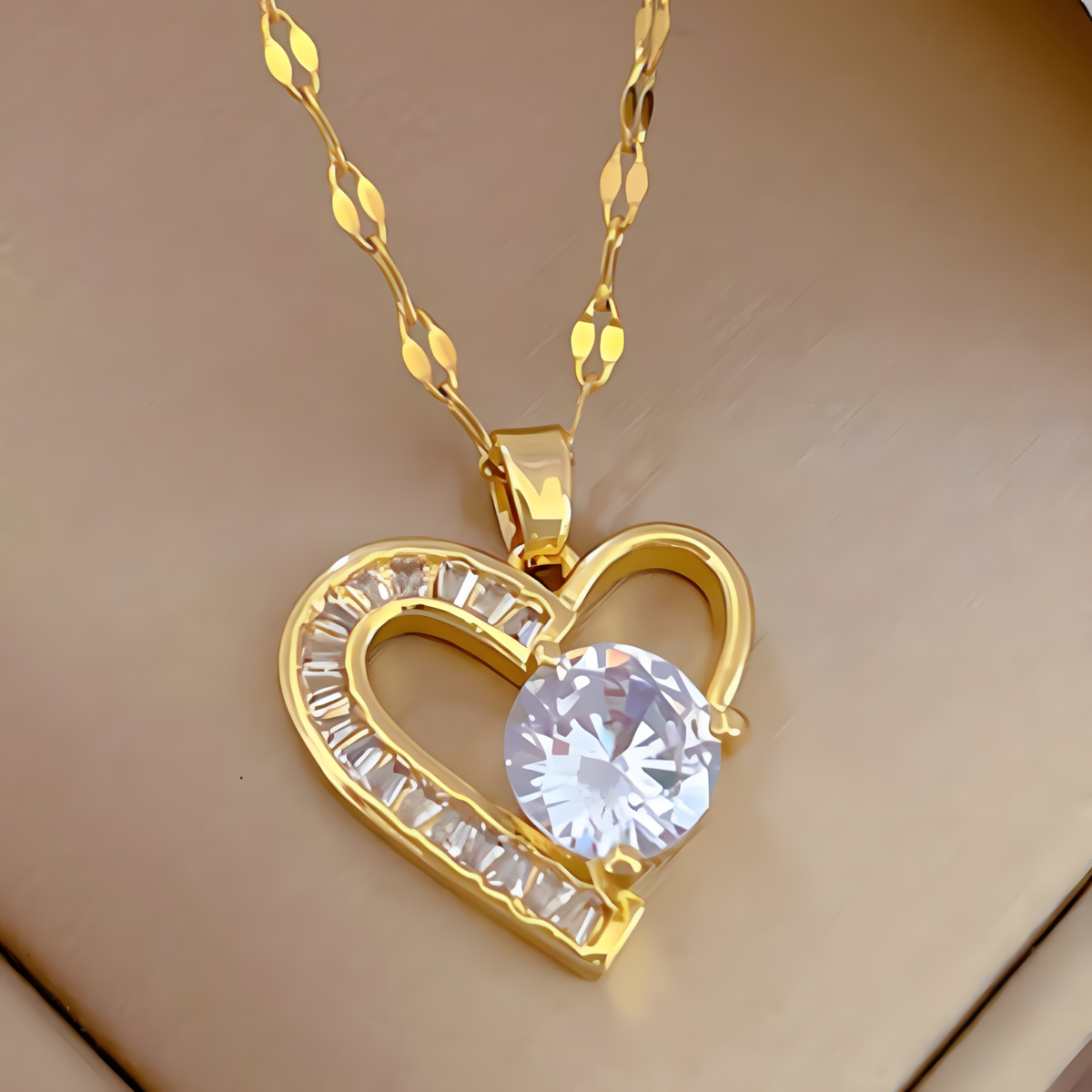 Heart Pendant Necklace Women Stainless Steel Trendy Gold Tone Heart Pendant 1153