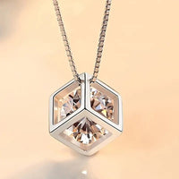 Hollow Cubic Shape Pendant Necklace Inlaid Shiny Zircon Pendant Necklace 71