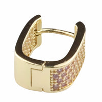 Double Circle Hoop Earrings For Women Gold Pink Zircon Micro Pave Sparkle 1369
