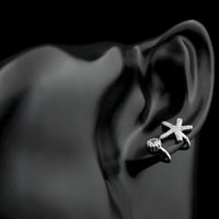 925 Sterling Silver Starfish & CZ Spiral Cuff Earrings - Unique Ear Climber 354